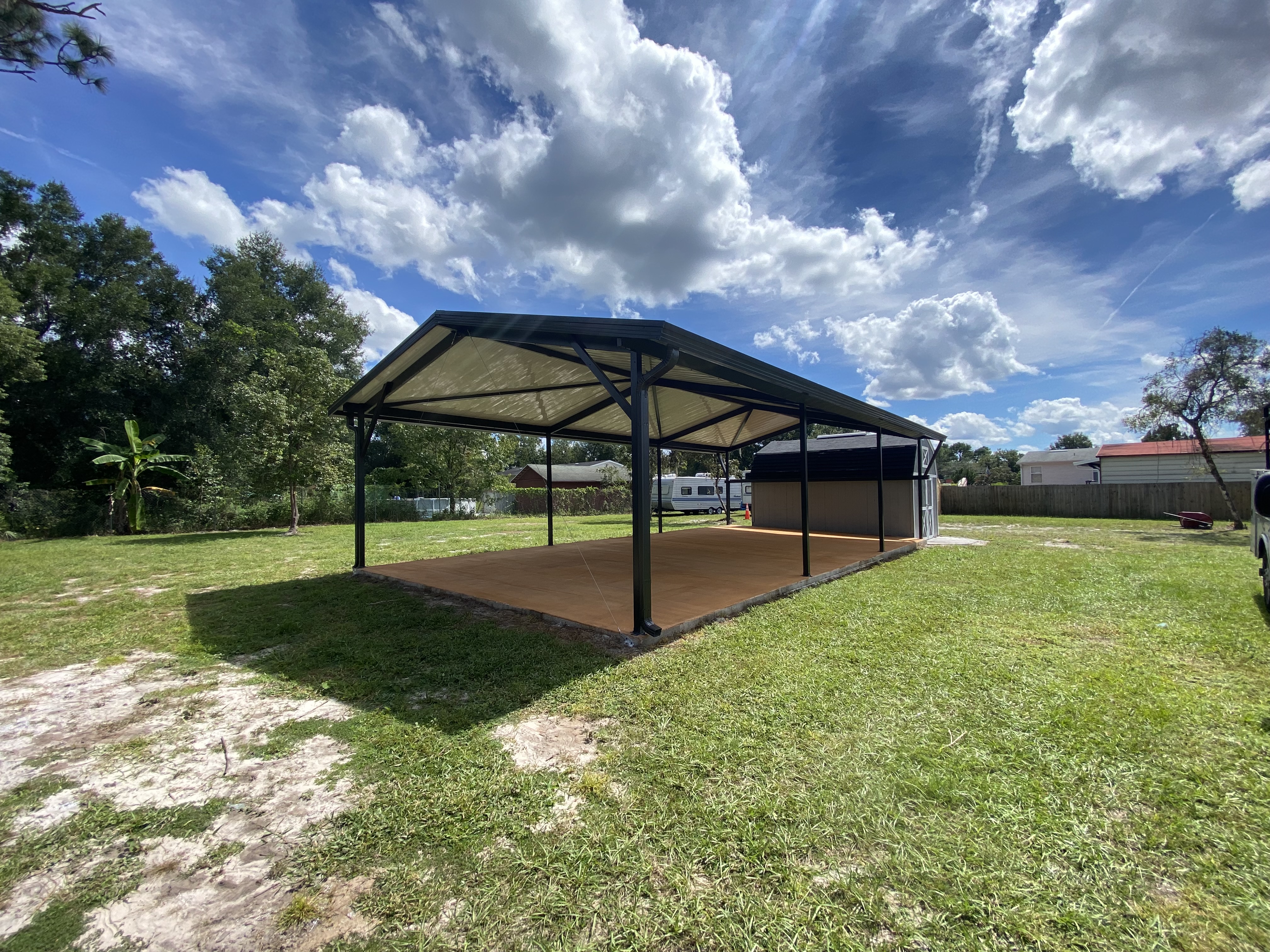 Patio roof structure complete